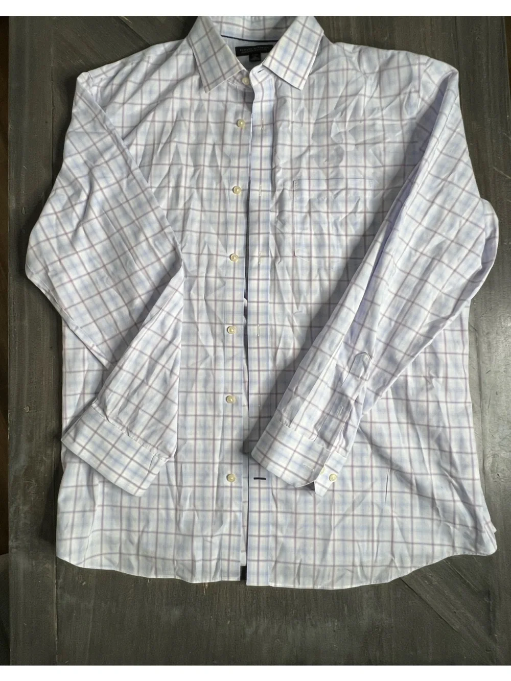 Banana Republic Men’s Light Blue and White Plaid Button-Down Shirt
